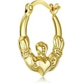 thumbnail image 6 of 14k Yellow Gold Hollow Religious Claddagh Hoop Earrings Polished Finish French Lock New 12mm x 12mm, 6 of 6