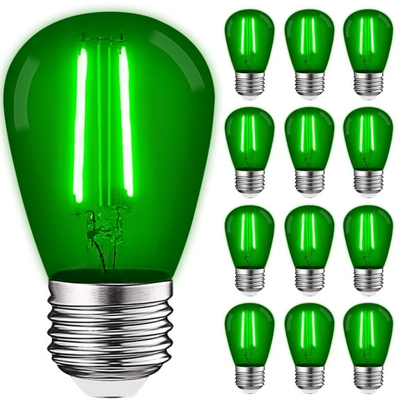 Luxrite 12-Pack S14 Edison LED Green Light Bulb 0.5W Colored LED Bulbs for Outdoor String Lights UL Listed E26 Base