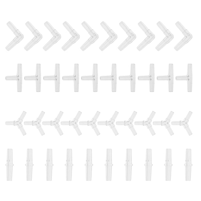 Conectores de Barbado de Plástico Unique Bargains, 3/16" Recto L 2 Vías T Y Conector de Barbado de 3 Vías de Plástico Transparente, 1 Juego