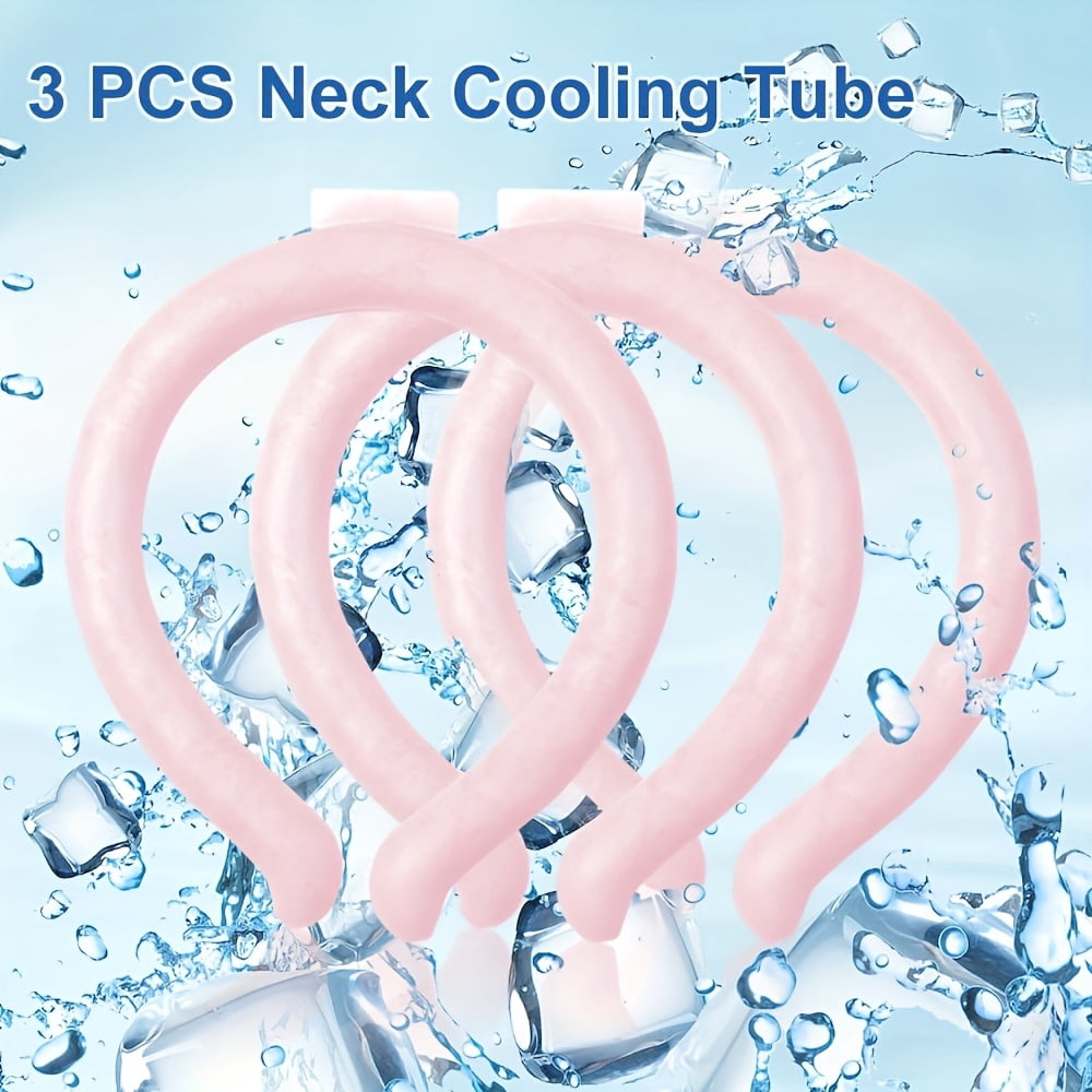 3pcs Neck Cooler Ice Cold Ring, Wearable Cooling Tube Cool Neck Wraps For Extremely Hot Weather & Summer Heat, Hands Free Cold Ice Pack Gel-Pack Of 3PINK
