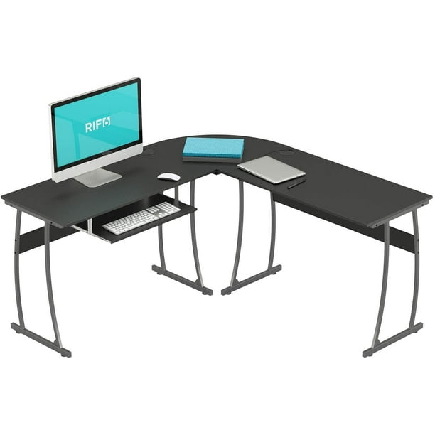 Rif6 L Shaped Computer Desk Modern Home Office Corner With Keyboard Shelf Tray Black Wide Rif6 L Shaped Computer Desk Modern, Small L Shaped Desk With Keyboard Tray