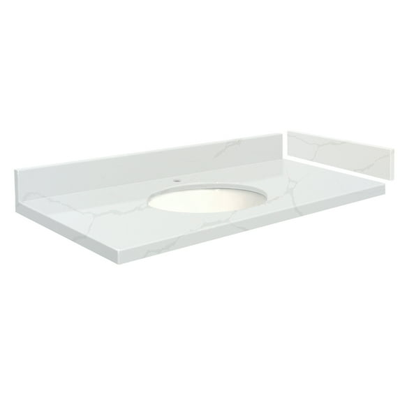 Transolid VT27.75x22-1OU-6F-A-W-1 27.75 in. D Quartz Vanity Top with Single Hole and Oval Undermount Sink, Calacatta