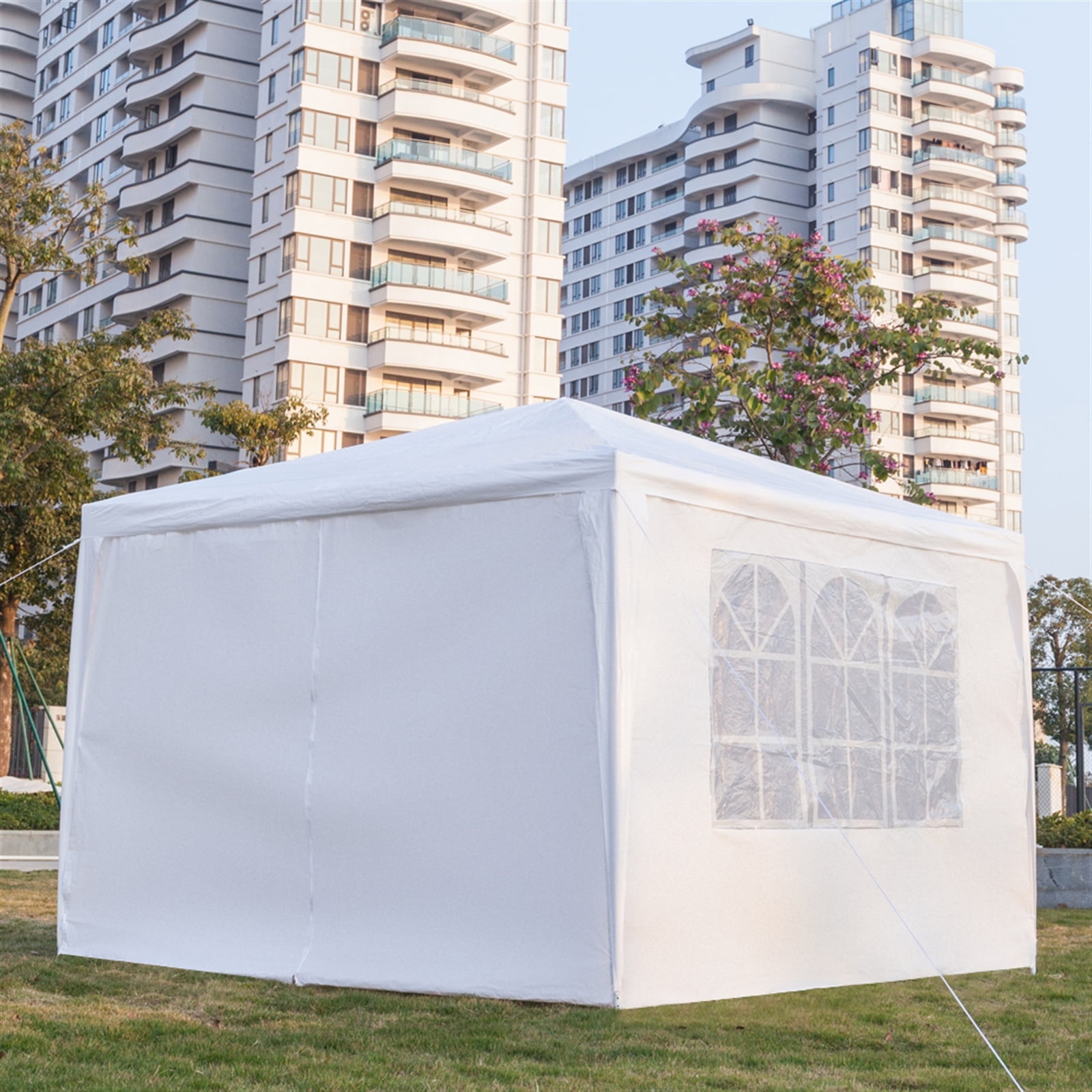 Kepooman 3 x 3m Portable Home Use Waterproof Canopy, Outdoor Sun Shelter with Two Doors & Spiral Tubes for Party/ Exhibition/ Picnic, White, Four Sides Kepooman 3 x 3m Portable Home Use Waterproof Canopy, Outdoor Sun Shelter with Two Doors & Spiral Tubes for Party/ Exhibition/ Picnic, White, Four Sides