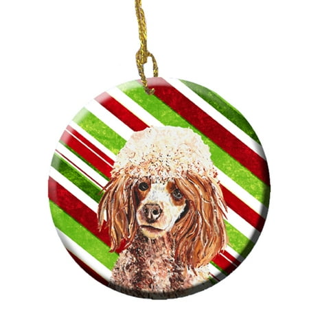 Red Miniature Poodle Candy Cane Christmas Ceramic Ornament SC9795CO1