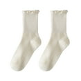 thumbnail image 2 of harmtty Winter socks 1 Pair Ladies Socks Ruffle Middle Tube Ankle High Shirring Edge Striped Texture High Elasticity Anti-slip Soft Breathable Sweat Absorption Lady Four Seaons Socks Beige, 2 of 8