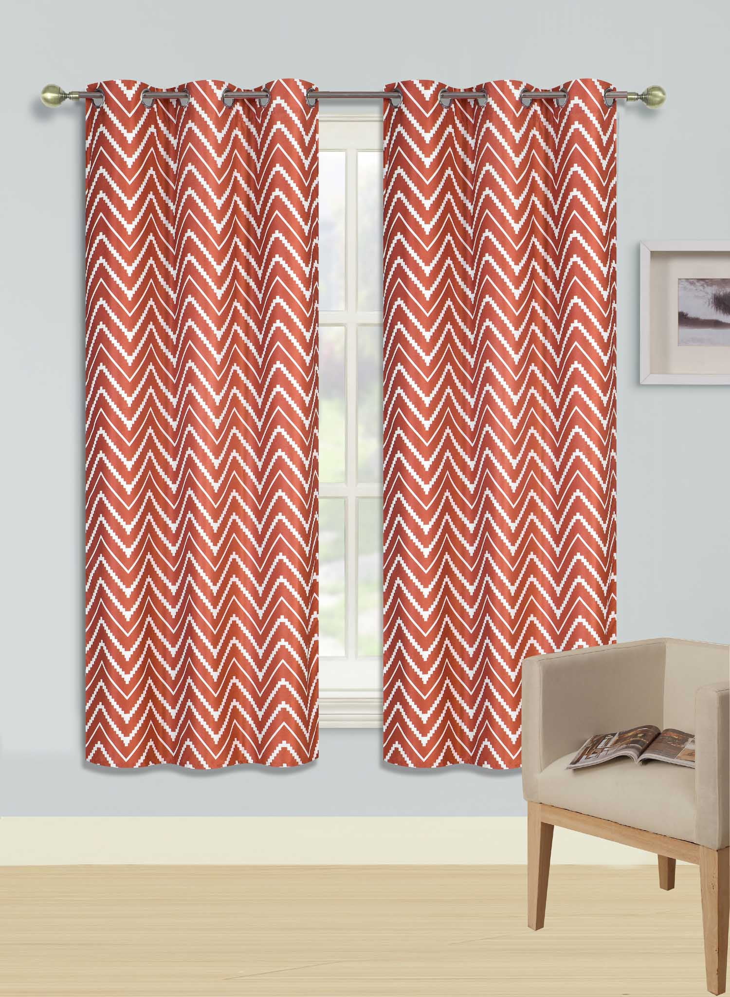 1PC BETH SAGE ZIG-ZAG Printed Grommet Panel Window Curtain Lined Blackout 