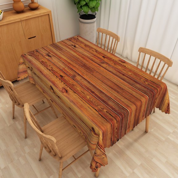SUNOLIFE Brown Wood Tablecloth Rectangular Rustic Board Plank Grain Table Cloth Cover 54x72 Inch