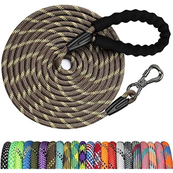 Eryueer Long Dog Leash, 20FT Check Cord with Swivel Lockable Hook and Comfortable Padded Handle for Reflective Dog Leash for Small Medium and Large Dogs Walking Training Hiking Camping Playing,Brown