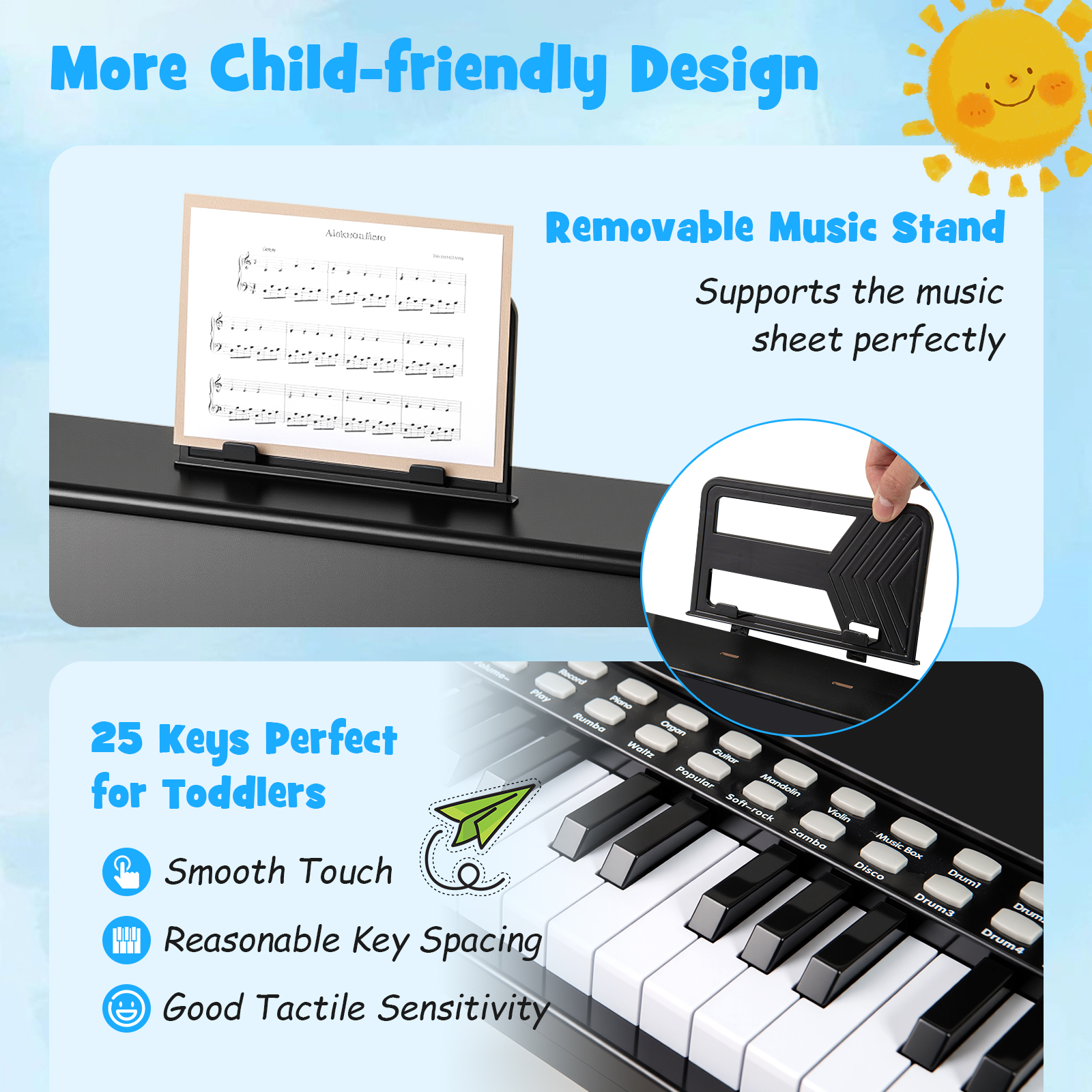 Gymax 25 Keys Digital Piano w/Music Stand Teaching Mode Lighted Keys 6 Instruments Black