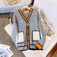 thumbnail image 3 of Cárdigans para mujer, suéter de gran tamaño con cuello en V, prendas de punto holgadas, cárdigan de punto informal con una hilera de botones, prendas de vestir, chaquetas informales de invierno, 3 of 5