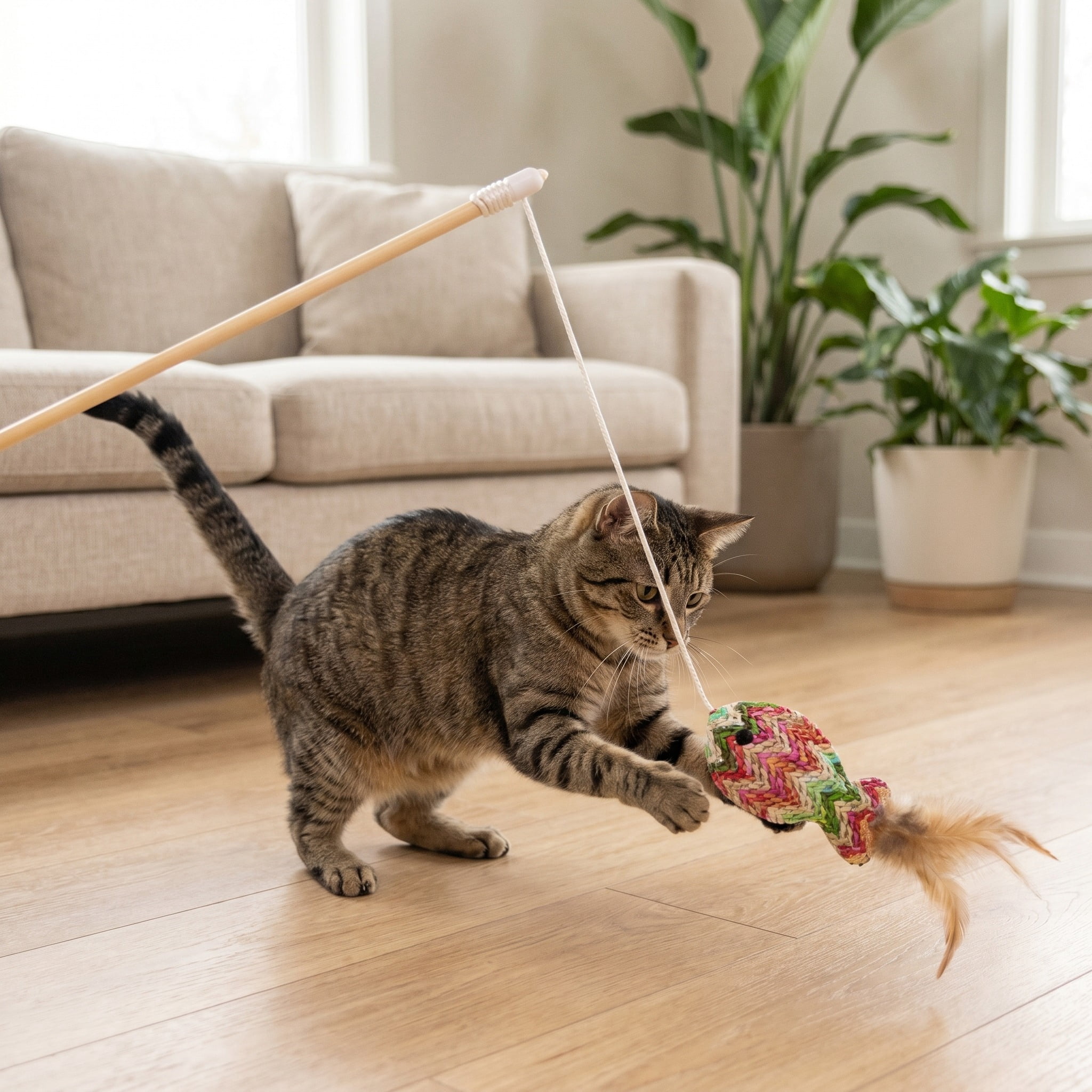 (2 pack) Vibrant Life Natural Fish Teaser Wand Cat Toy with Catnip, 18"