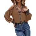 thumbnail image 1 of Blusa Con Estampado De Leopardo, Tejido De Poliéster Con Hombros Descubiertos, Cuello En V, Camisetas Cómodas Con Estampado De Leopardo Para Mujer Para Dama ANGGREK No, 1 of 5