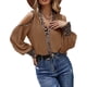 thumbnail image 2 of Camiseta de manga larga con estampado de leopardo, cuello en V, manga larga, hombros descubiertos, blusa con cierre de botones para mujer, 2 of 5