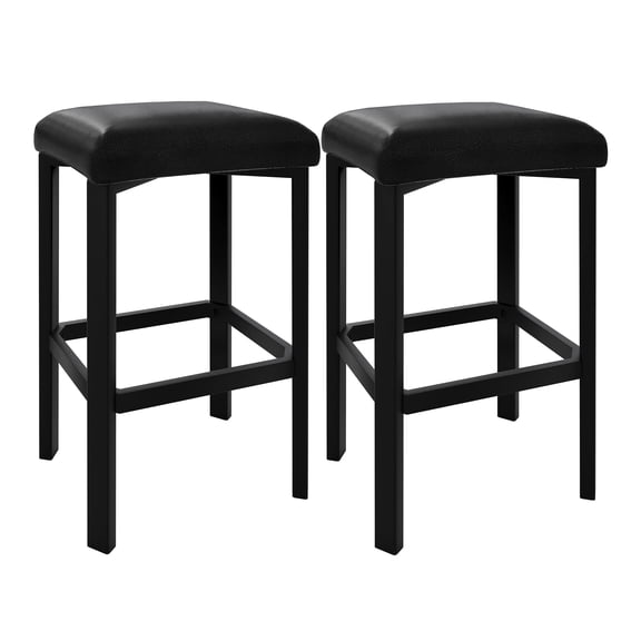 Versatile PU Leather Bar Stools, 24" Counter Height, Backless, Thick Cushion, Heavy Duty Metal Base, Easy Assembly, For Kitchen Island or Bar Counter