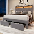 thumbnail image 3 of Amolife Full Size Platform Bed Frame with 2-Tier LED Storage Velvet Wingback Headboard & 2 Storage Drawers, USB & Type-C Charging Ports, Light Grey, 3 of 10