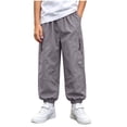 thumbnail image 2 of Bixock Boys Sweatpants High Waist Cargo Pants Kids Jogger Elastic Waist Solid Color Side Pocket Loose Breathable Outdoor Hiking Casual Daily Activity Wear Size 9-10Years, 2 of 6