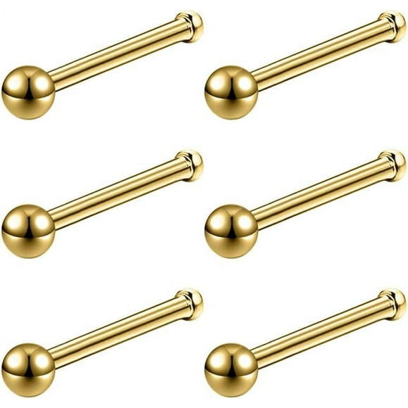 Woeilo 6pcs 20g Nose Studs 3mm Ball Flat Surgical Steel Nose Ring for Women Men Black Rose Gold Nose Stud L Shaped Corkscrew Nose Ring Studs Cute Nostril Nose Piercing Jewelry 3mm/Ball/Bone/20g/Gold