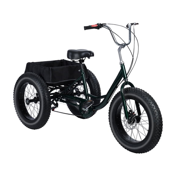 AurumEdge Tricycle, 7 Speed Tricycle with Double Disc Brake, 360lbs, Snow Tires Tricycle, Three-Wheeled Bicycles for Seniors, 3 Wheel Bike with Spacious Shopping Basket