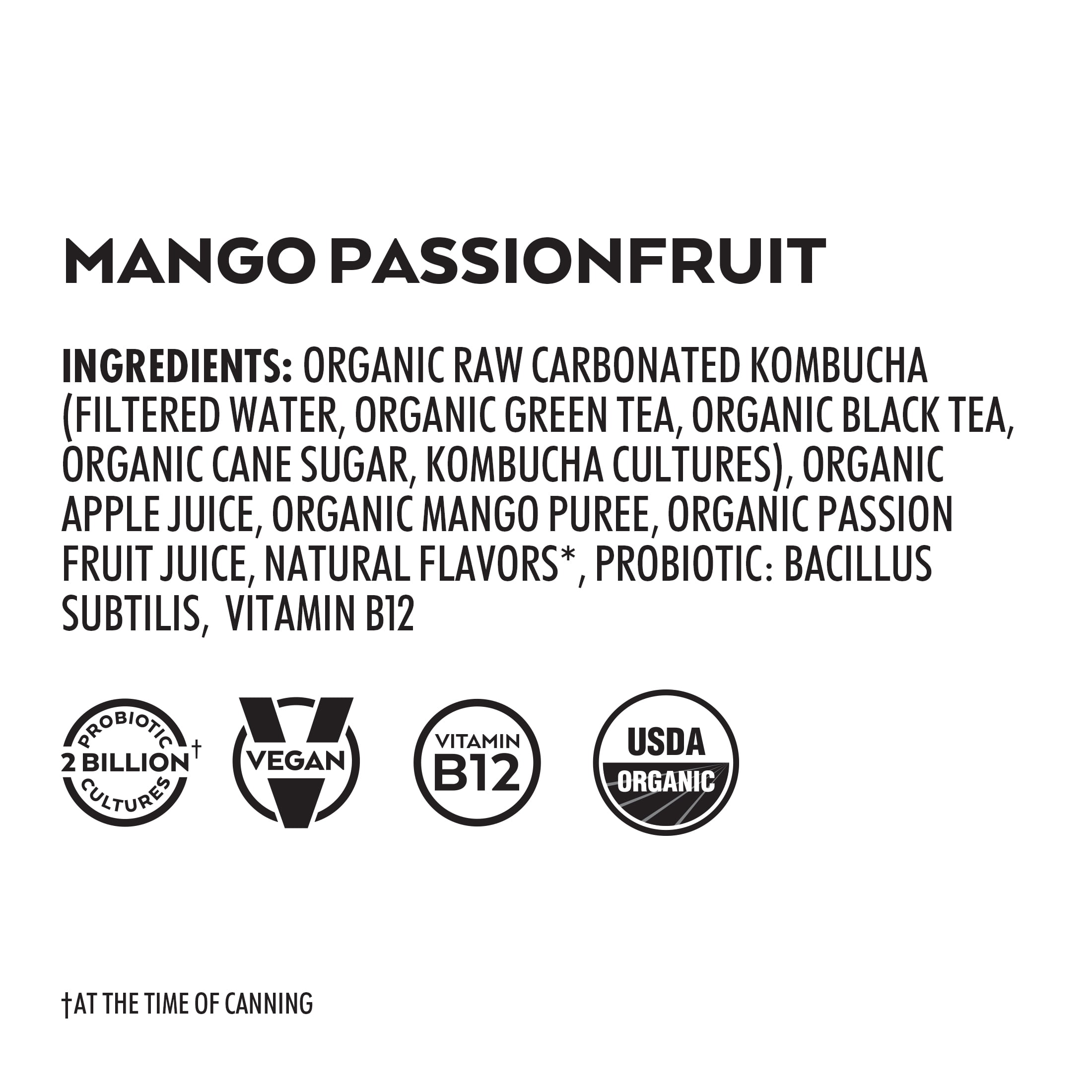 Humm Kombucha Mango Passionfruit - Organic, Vegan & GMO-Free (4 Pack)