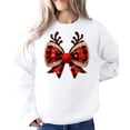 thumbnail image 2 of Red and Black Check Christmas Bow Shirt for Women Teens and Kids Reindeer Antlers Tee White Sweatshirt Adult Large, 2 of 4