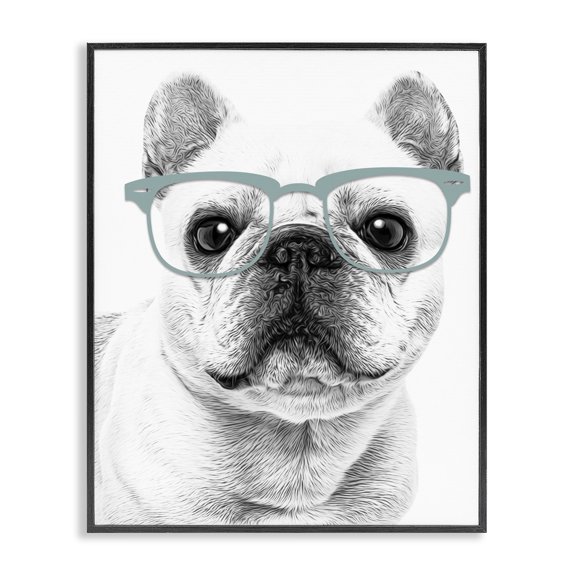 Stupell Industries Contemporary Cute Monochrome French Bulldog Wearing Glasses Illustration Black Framed Giclee Art, 11 x 14, by Annalisa Latella