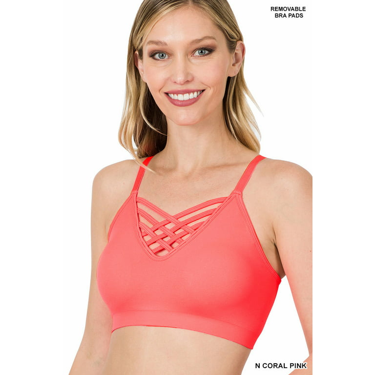 TheLovely Women's & Plus Front V-Lattice Bralette Sports Bra with  Adjustable Straps and Removable Bra Pads 