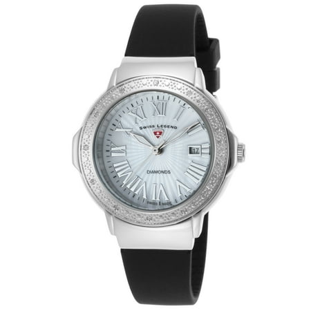 Swiss Legend 20032Dsm-02 South Beach Diamond Black Silicone White Mother Of Pearl Dial Watch