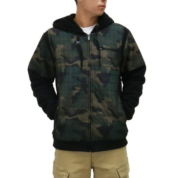 MEN'S QUILTED NYLON FRONT WITH AB YARN, CORAL FLEECE LINED JACKET WITH HOOD. FULL ZIP, PLUSH, WARM AND COZY.