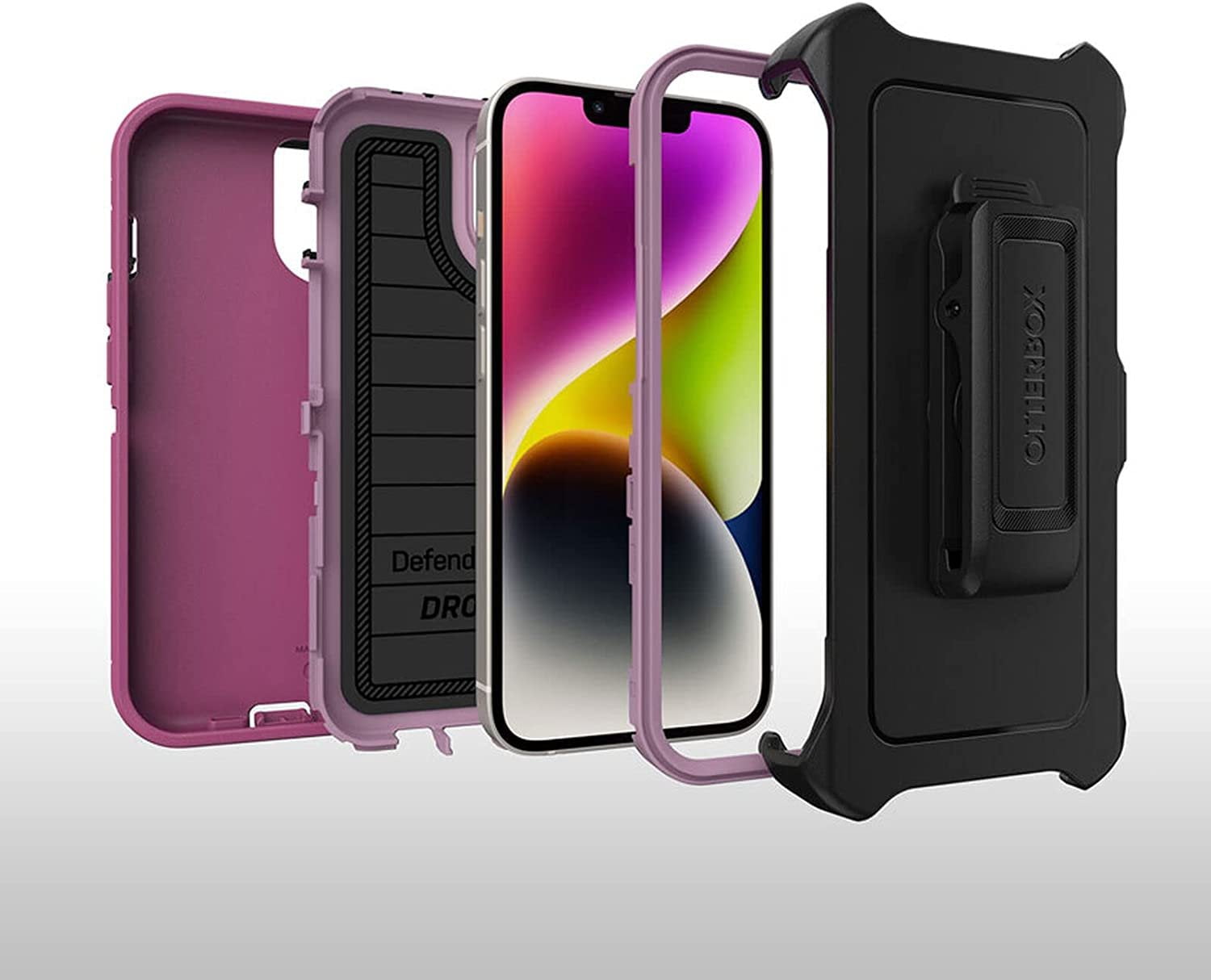 OtterBox Defender Series Screenless Edition Case for iPhone 14 & iPhone 13 Only - Holster Clip Included - Microbial Defense Protection - Non-Retail Packaging - Morning Sky Pink