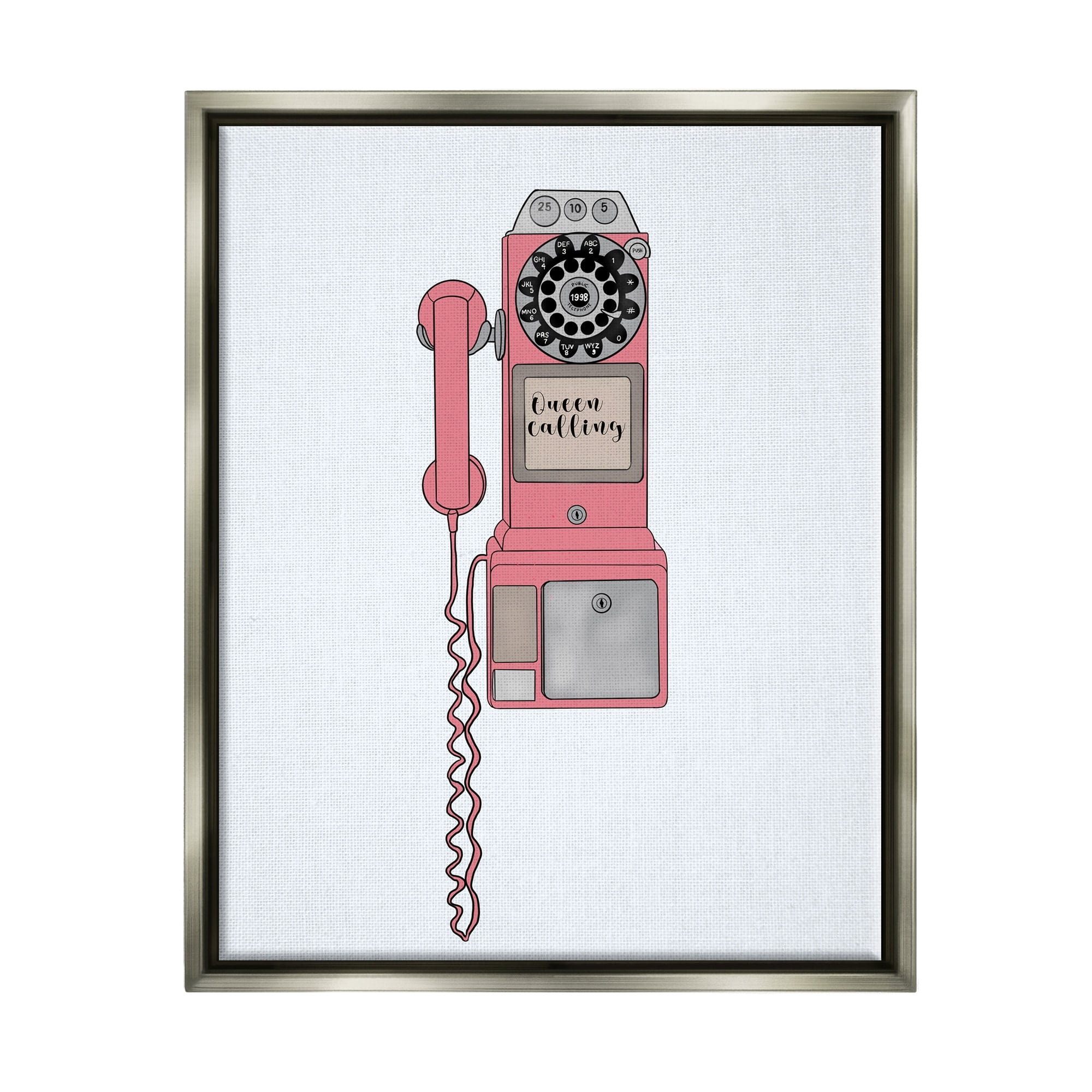 Stupell Industries Vintage Pay Phone Chic Queen Calling Calligraphy Graphic Art Luster Gray Floating Framed Canvas Print Wall Art, Design by Ashley Singleton
