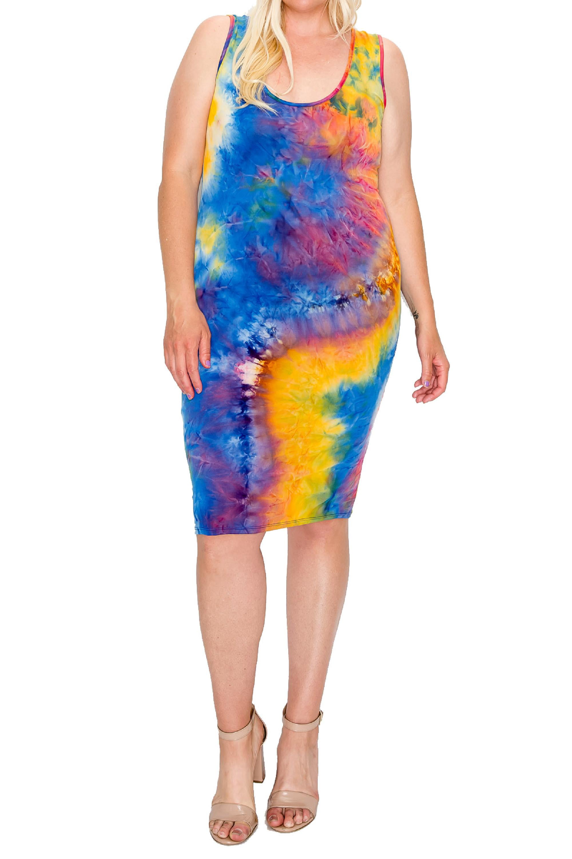 Women's Plus Size Tie Dye Fitted Bodycon Scoop Neck Sleeveless Basic