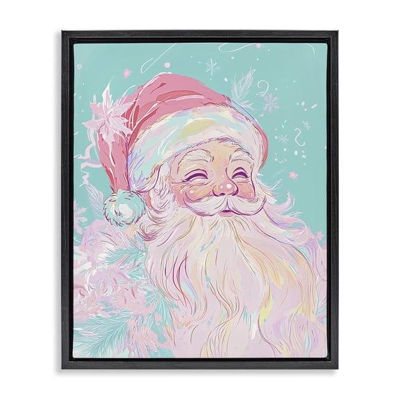 Stupell Industries Pastel Jolly Santa Claus People Painting Black Floater Framed Canvas Art Print Wall Art, 17 x 21