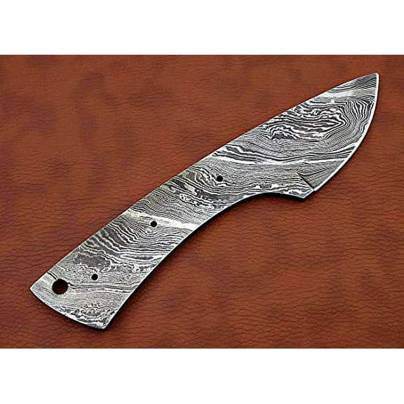 Knife Making, Damascus Steel Blank Blade 7 inches Long Hand Forged Skinning Knife with 3 Pin Hole & an Inserting Hole Space 2.75 inches Cutting Edge, 3.5" Scale Space