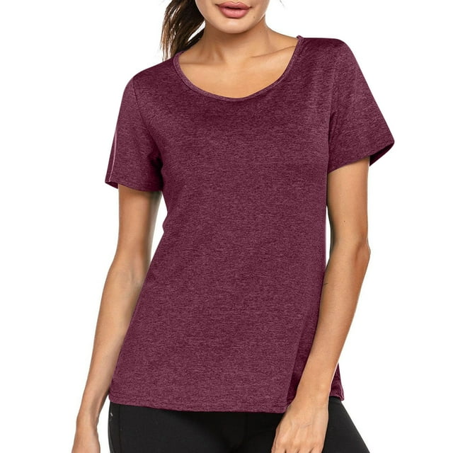 Yanlir T-Shirts Décontractés pour Femmes, Unis, Col Rond, Manches Courtes, Blouse d'Été Mode, Légère, Coupe Ample, Tenue de Travail (Rouge, P)