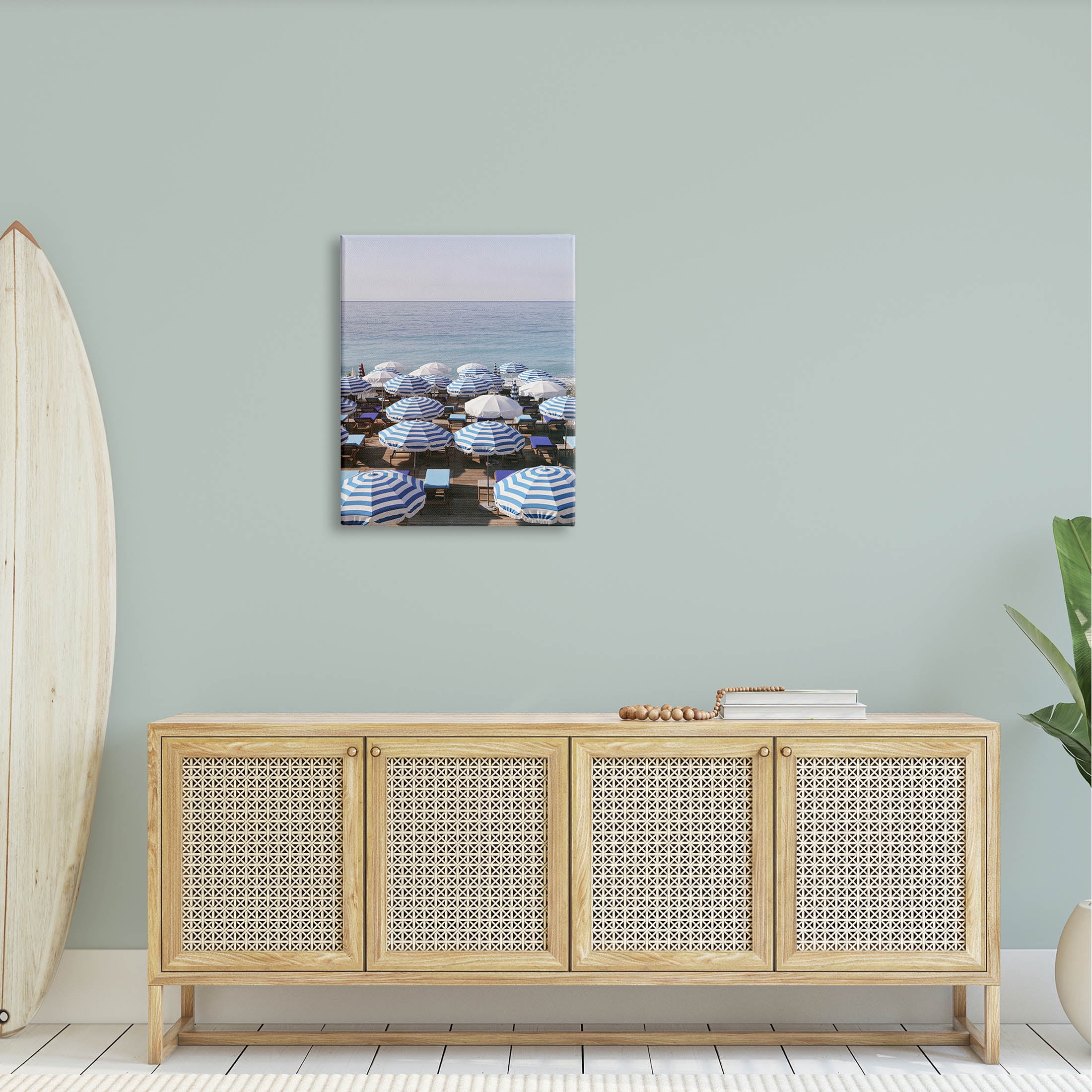 Beach Umbrellas Clear Summer Sky Coastal Photograph Gallery Wrapped Canvas Print Wall Art