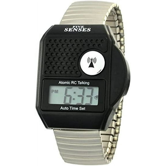 Atomic Top Button English Talking watch for Seniors Blind Men Women - Talking Loud Sound Talking Clock Gift for Visually Impaired - for UK and USA User only - Model 1095 - Silver - Metal Elastic Band