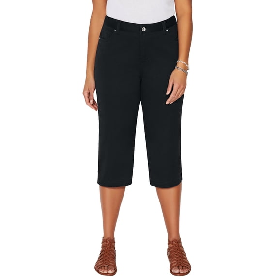 Catherines Women's Plus Size Tall Softluxe Sateen Stretch Capri