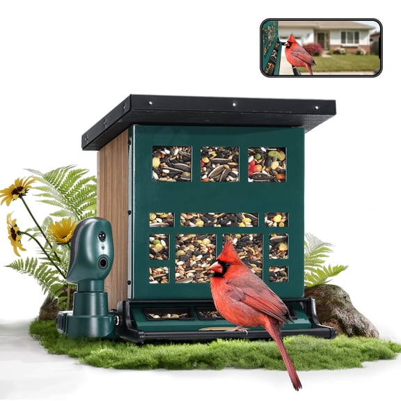 TT Nature Upgrade Squirrel-Proof Smart Bird Feeder with Camera, Solar Powered, Al Identify for 10000 Plus Species, Auto Capture & Real-time Notifications, Bamboo Wood, Ideal Gift