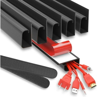  Cable Management Under Desk 31.5'' J Channel Cable Raceway, 2  Pack Cord Hider Desk Cable Tray, No Drilling Under Desk Cable Management  Tray, Self Adhesive Desk Wire Management, 15.7x1.1x2.4 in, Black 