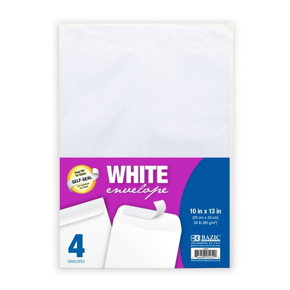BAZIC White Catalog Mailing Envelope 10" x 13" Self Seal Envelopes, 4-Count