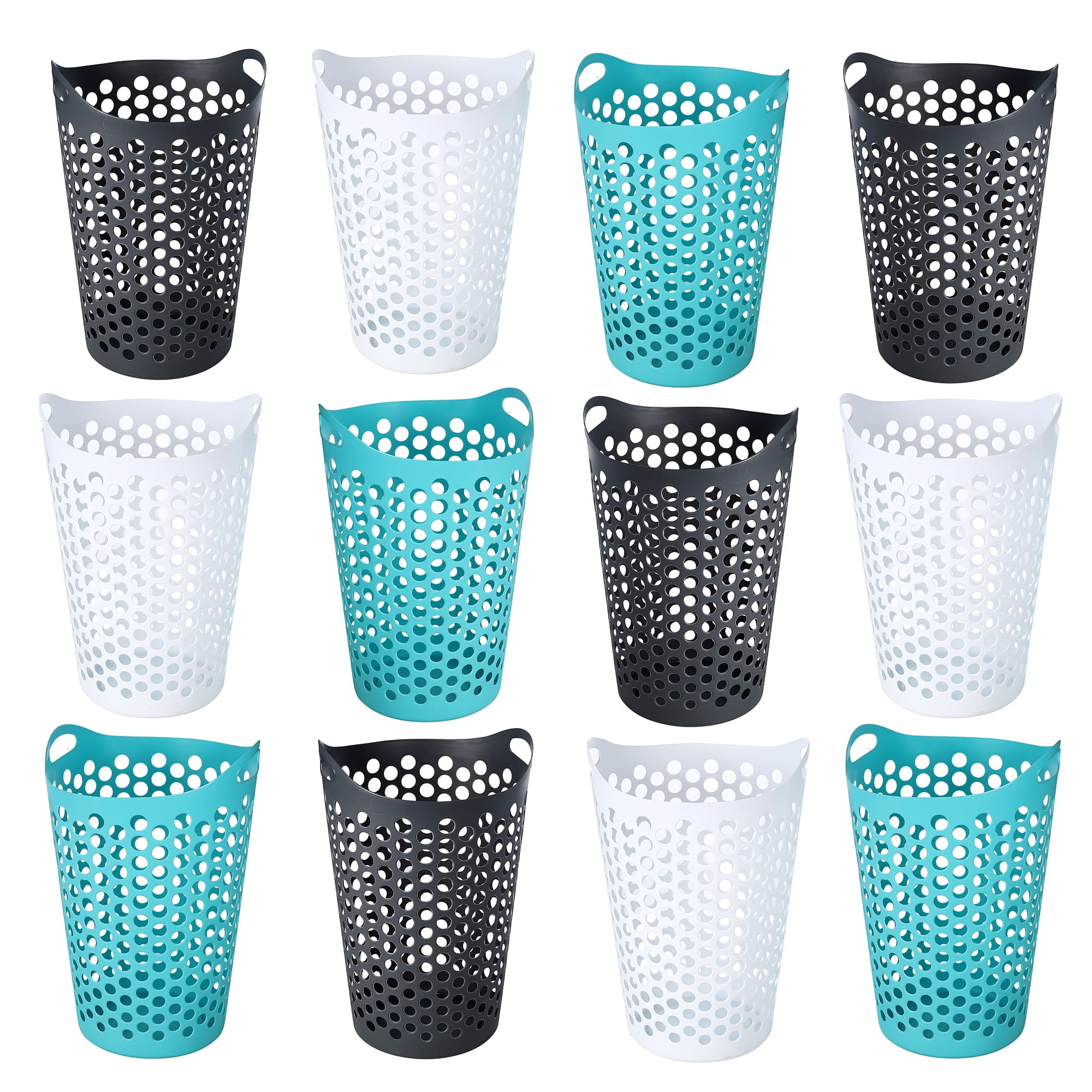 Ezy Storage Flexi 15 Gallon Plastic Laundry Basket, White, Gray and