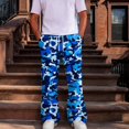 thumbnail image 2 of Men's Camo Cargo Pants Casual Elastic Drawstring Waist wide Leg Pants Lightweight Outdoor Hiking Relaxed Fit trousers with Multi Pockets Navy S, 2 of 7