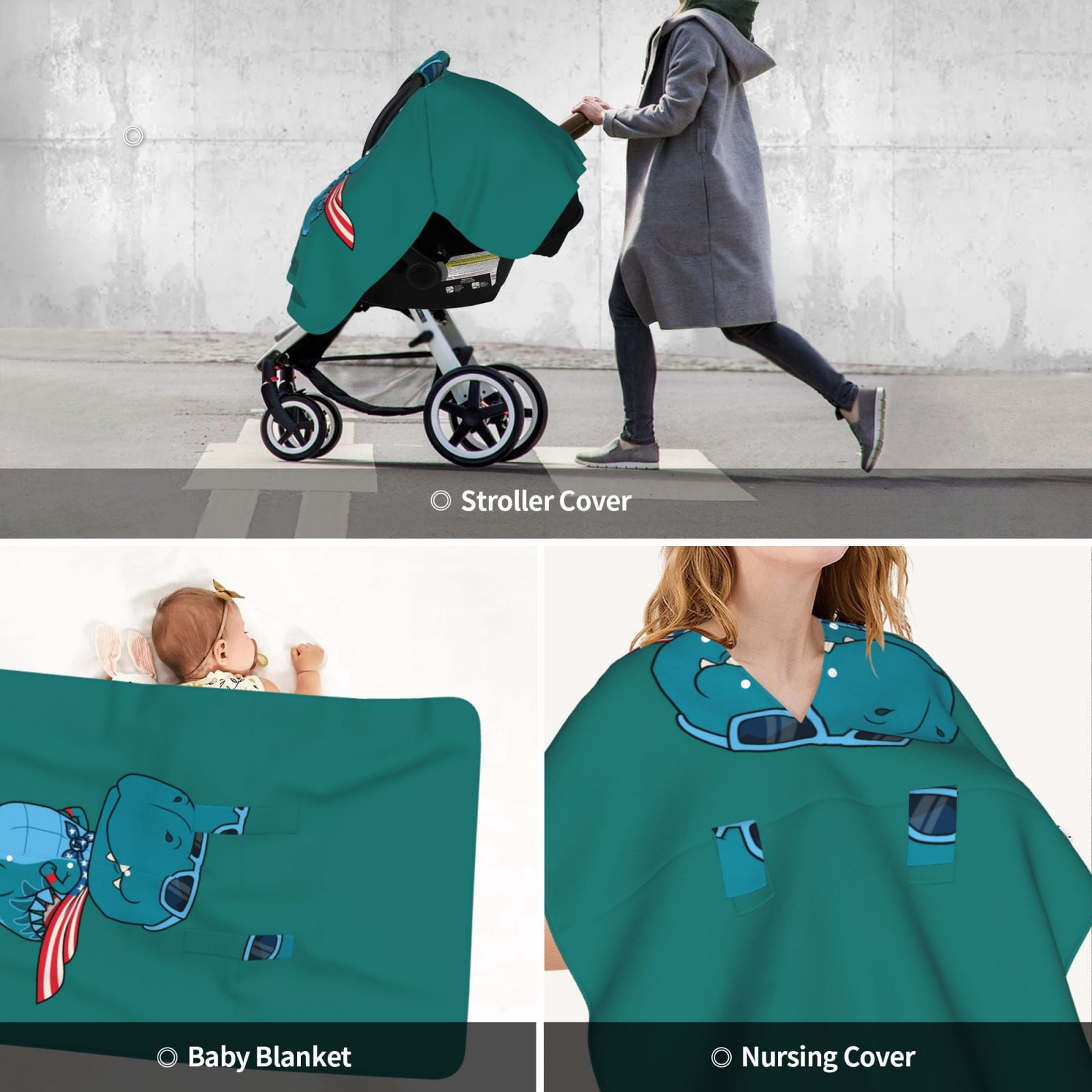 Car Seat Cover Baby - USA Super Dino Pride Breathable Infant Car Seat Cover for Baby Carseat, Lightweight Comfort Baby Essentials Must Haves Newborn Stuff for Girl Boy