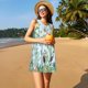 thumbnail image 3 of Easygdp Chinoiserie Floral Palm Tree para Vestido Transpirable de Mujer, Vestido Suelto de Manga Corta con Pliegues y Bolsillos para el Verano, 3 of 7