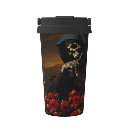 

KLL Elegant Rose Skull Pattern Stainless Steel Vacuum Insulated Tumbler - Carry Insulated Coffee Mug - Reusable Insulated Cold Brew Iced Coffee Cup Thermos