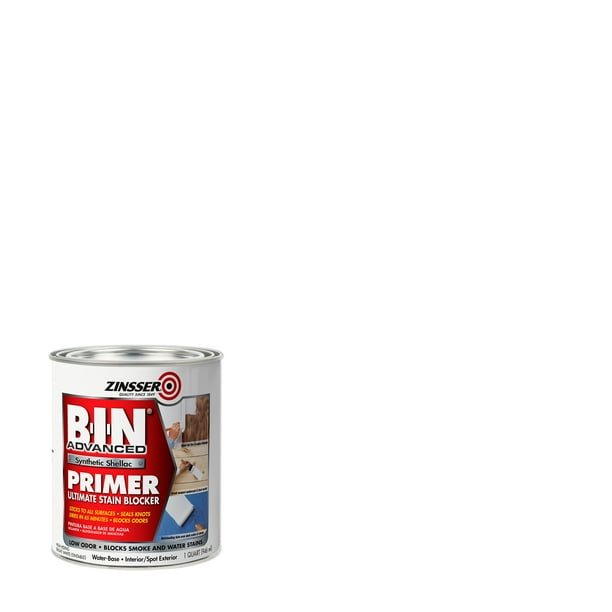 White, Zinsser BIN Advanced Synthetic Shellac White Primer- Quart, 4 ...