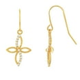 thumbnail image 2 of JewelStop 14k Solid yellow Gold CZ Cross Religious Infinity Sheperd Hook Wire Earrings, 2 of 3