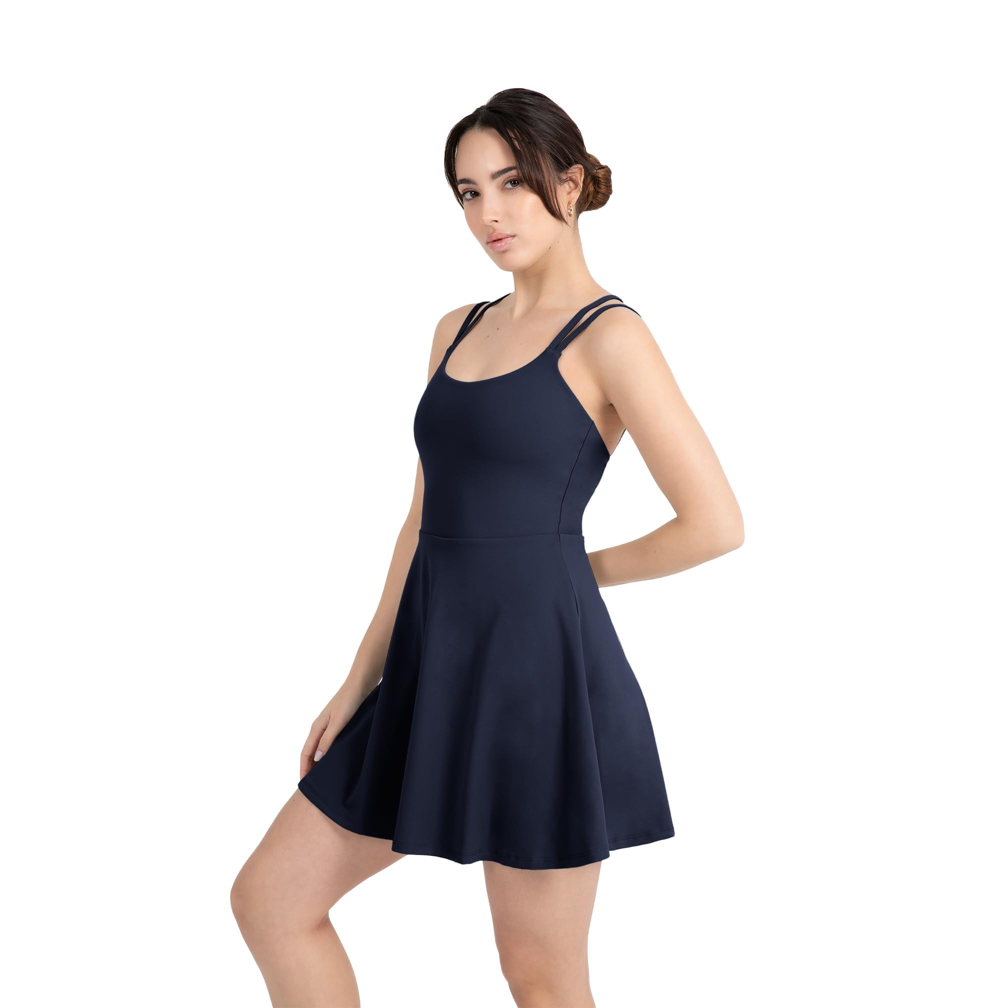 YITTY Active Women's UltraLuxe Strappy Tennis Dress with Built in Short, Athleisure, 4-Way-Stretch, Deep Navy, M