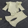 thumbnail image 2 of Newborn Baby Girl Boy Romper Bodysuit Top Ribbed Bell Bottom Pants Set 2Pcs Outfits, 2 of 6