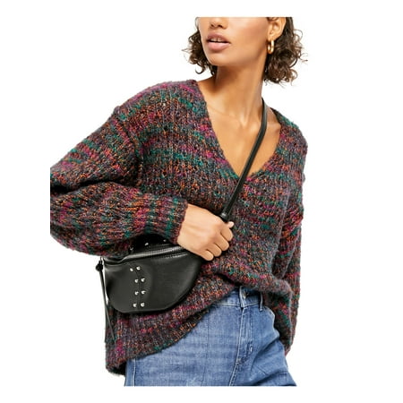 Free People Womens Highland Cable Knit Oversized V-Neck Sweater Pink L